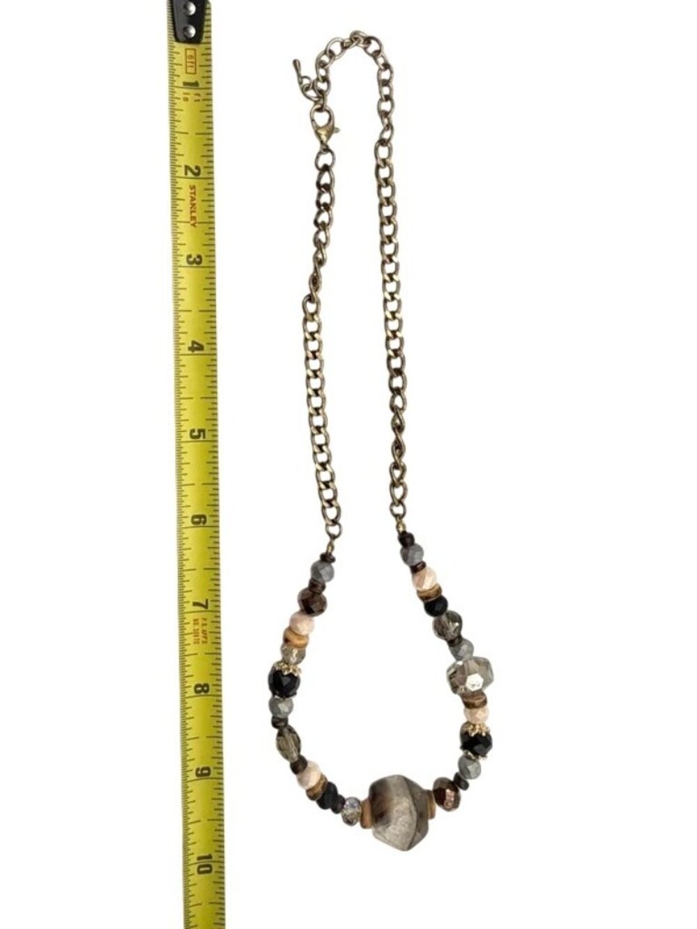 Boho Mixed Bead Statement Necklace Faceted Crystal Stone Gold Tone Adjustable - Picture 3 of 4